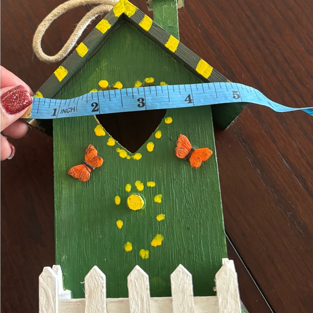 Green Birdhouse with Orange Butterflies